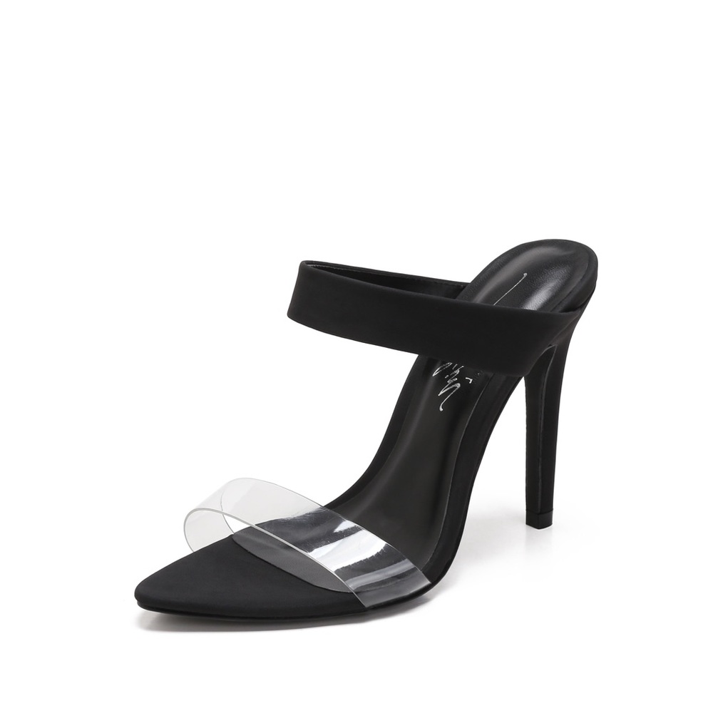 Black Double Strap Mule Heels